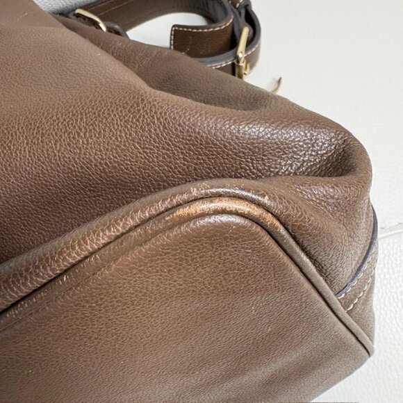 Dooney & Bourke Drawstring Bucket Bag Pebbled Leather Brown Grommets Tassels - Picture 9 of 13